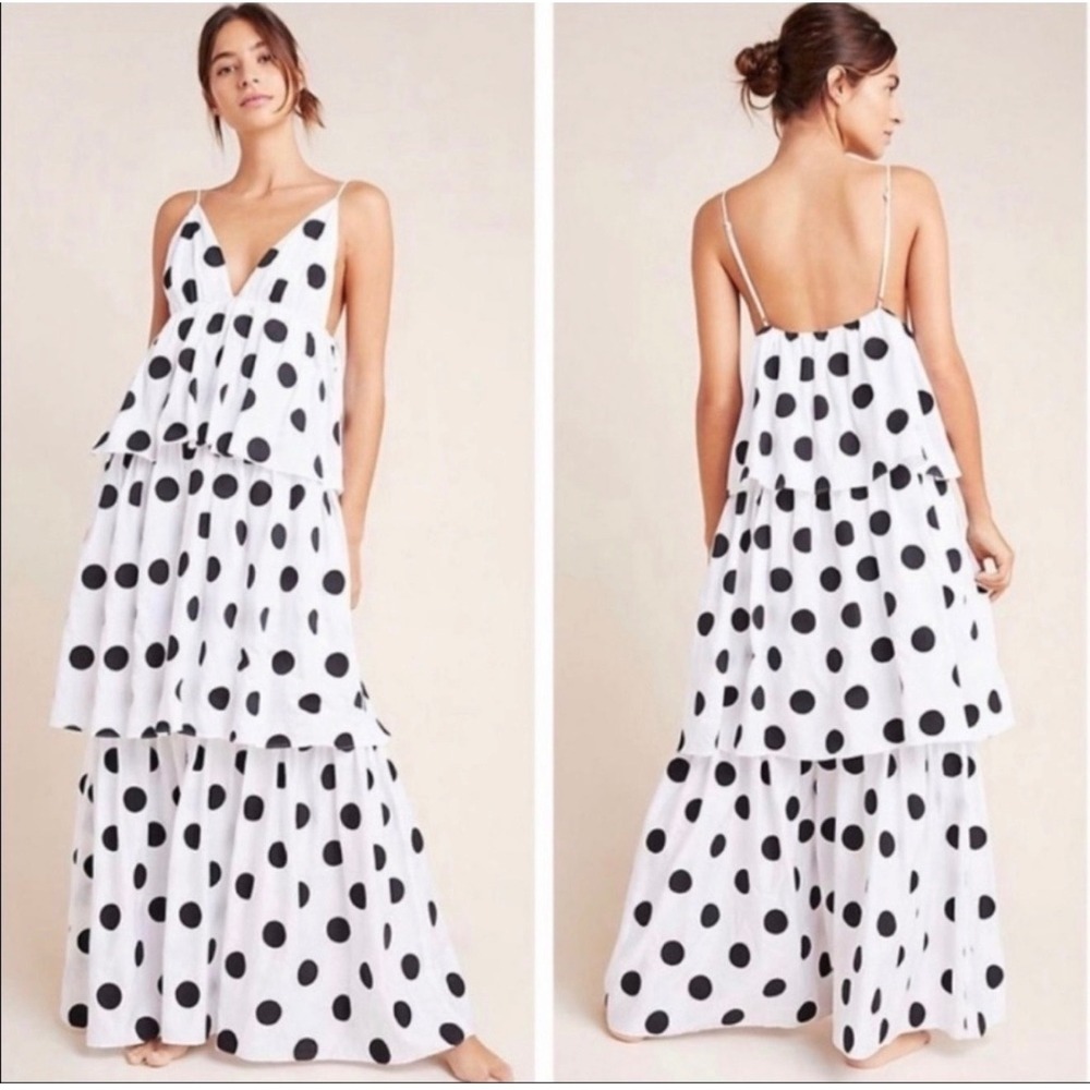 Mara Hoffman Bari Polka Dot Tiered Maxi Dress XS White Resort Vacation Dress - Picture 5 of 11
